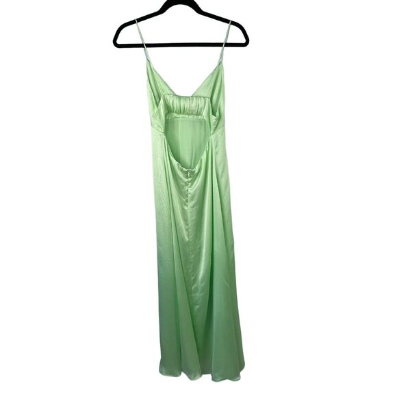 Zara Maxi Slip Dress Size Medium Mint Green Satin Spaghetti Straps Open Back - Picture 2 of 10